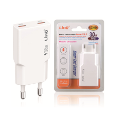 Adaptateur Secteur 2 ports USB-C PD 30W - Chargeur Rapide LinQ CC3456